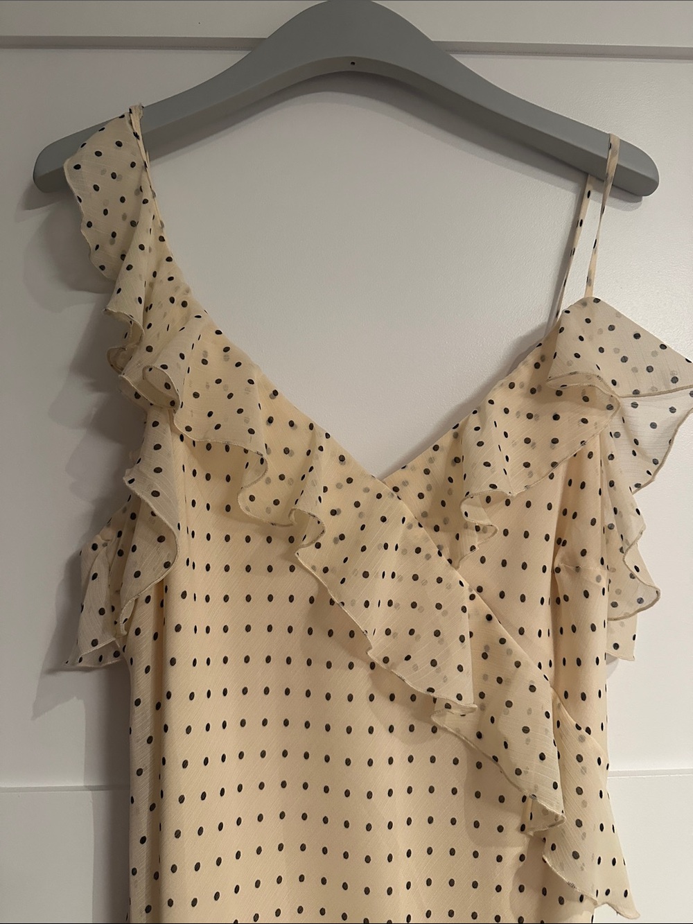 Dynamite Cream Polka Dot Maxi Dress with Ruffle Trim - Picture 2 of 5